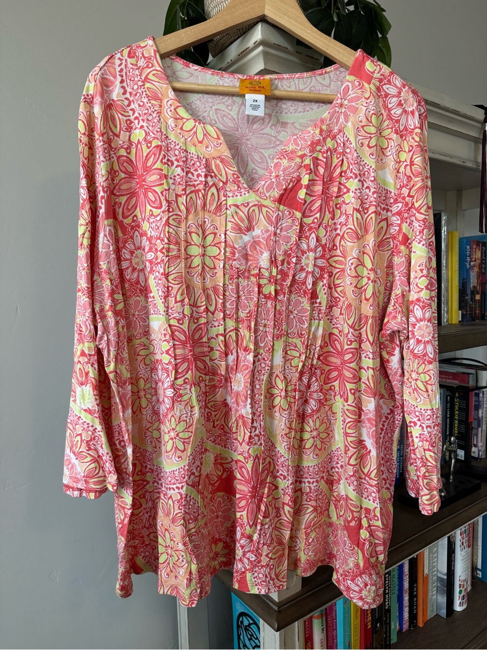 Floral Pink Mixed-Print V-Neck Women's Top
